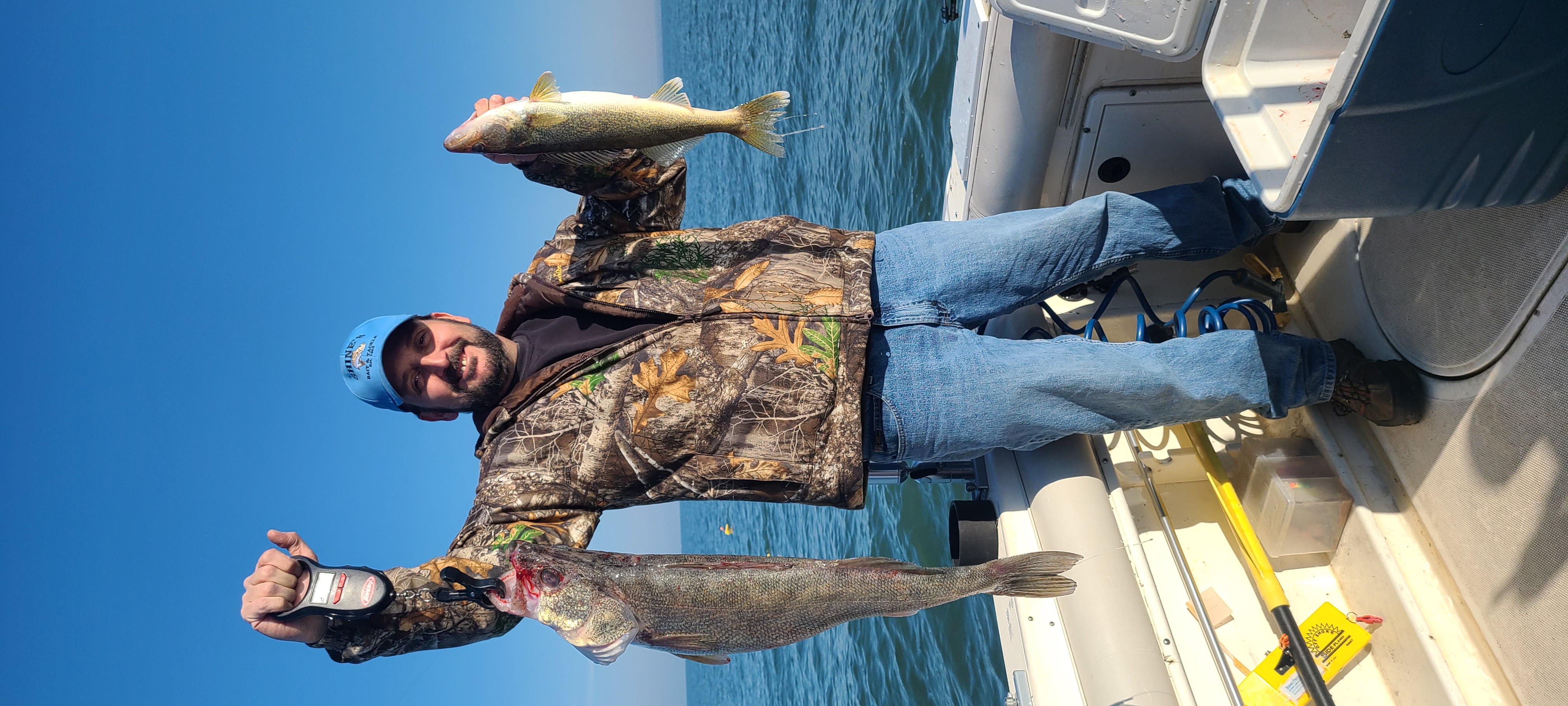 Angler walleye double Lake Erie fall charter